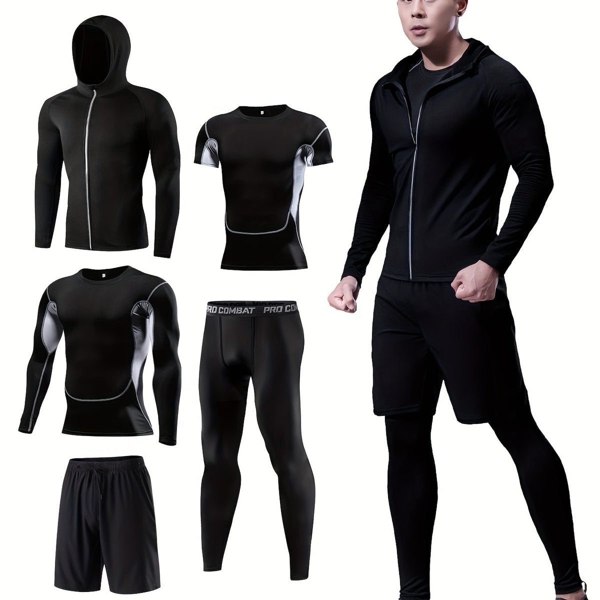 Men's Quick Dry Sports Set Zip Hoodie Jacket & Fitness Tshirt Top