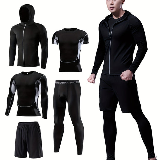 Men's Quick Dry Sports Set Zip Hoodie Jacket & Fitness Tshirt Top