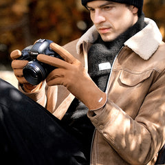 Winter Men's Suede Plush Fleece Gloves Touchscreen Non Slip