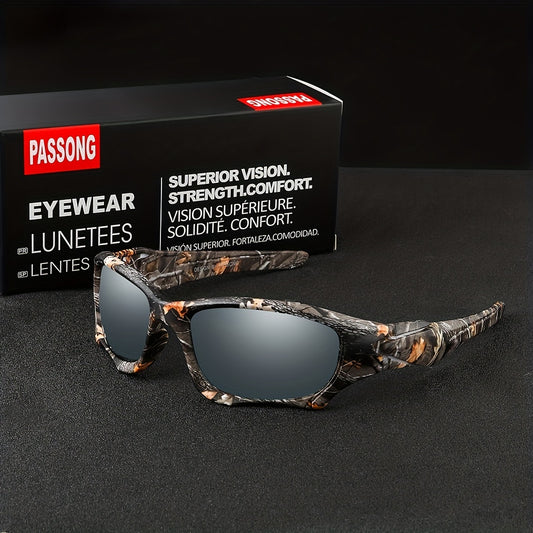 Y2K Wrap Around Sunglasses Camouflage Print Square Frame UV400