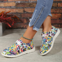 Women's Colorful Graffiti Pattern Low Lace Up Canvas Shoes