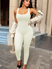 Women's Ribbed Yoga Romper Sleeveless Jumpsuit