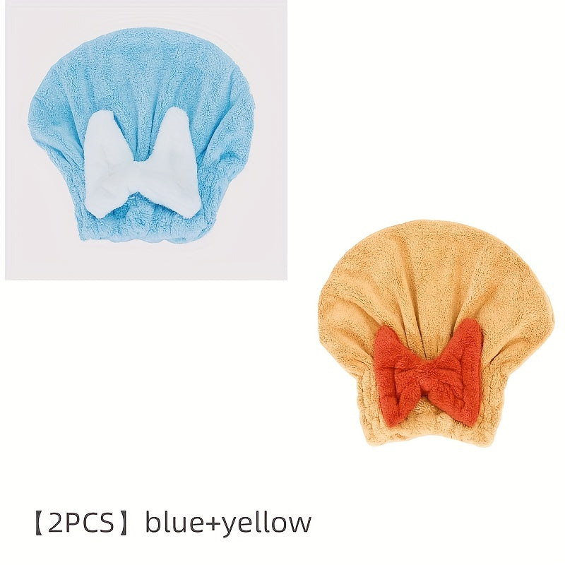 2Pcs Microfiber Hair Towel Wrap with Bow Knot for Women
