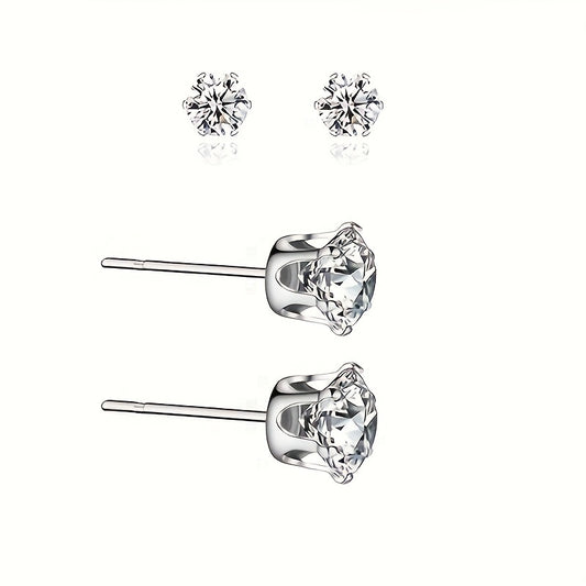 Zircon Decor Stud Earrings Stainless Steel Jewelry Delicate Gift