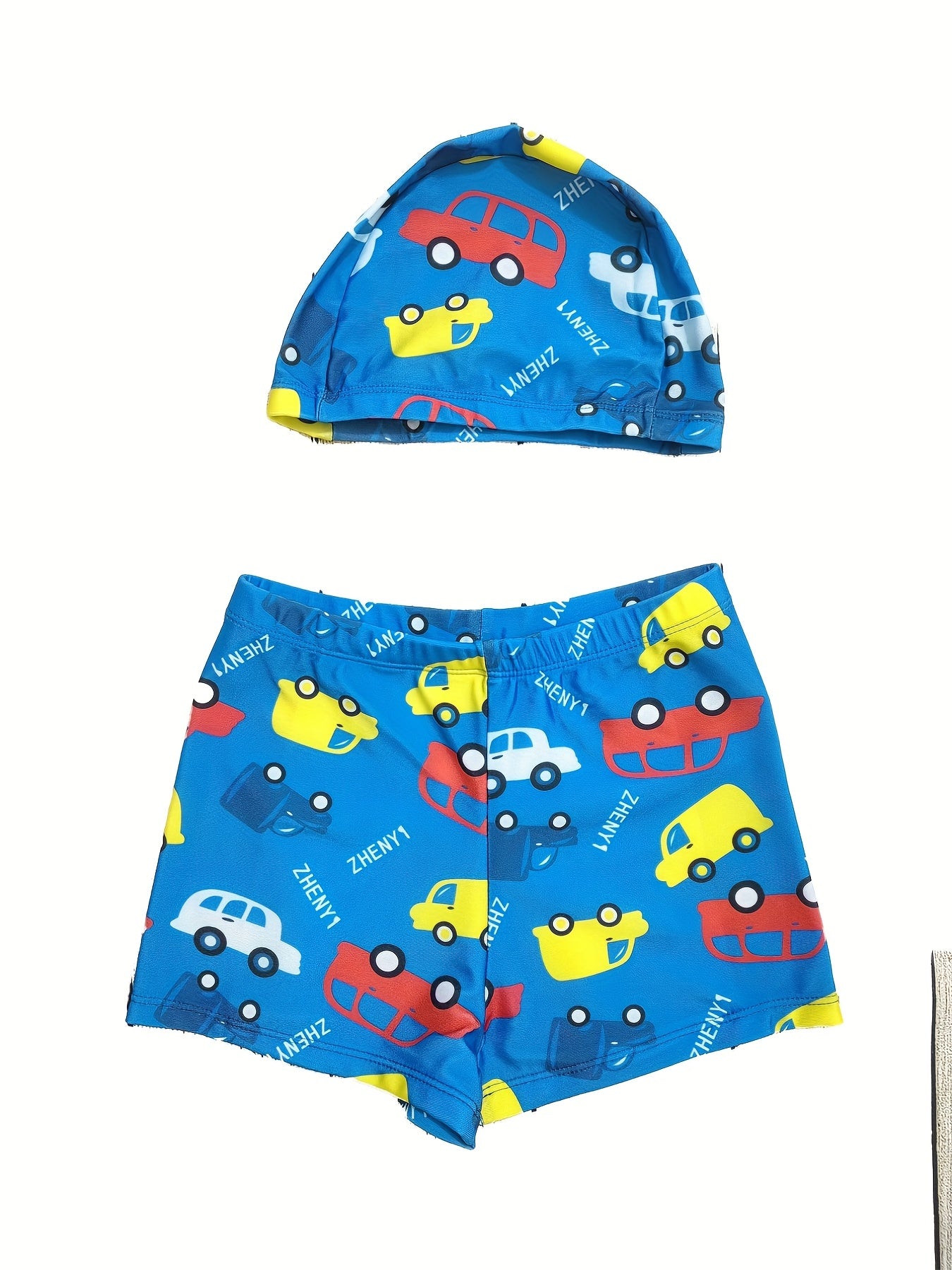 2pcs Boys Shark Print Swim Trunks & Cap Swimsuit Summer Clothes