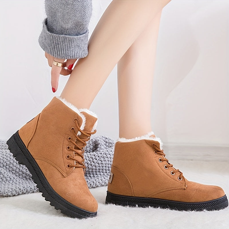 Women's Plush Mid Calf Boots Round Toe Winter Platform Sneakers