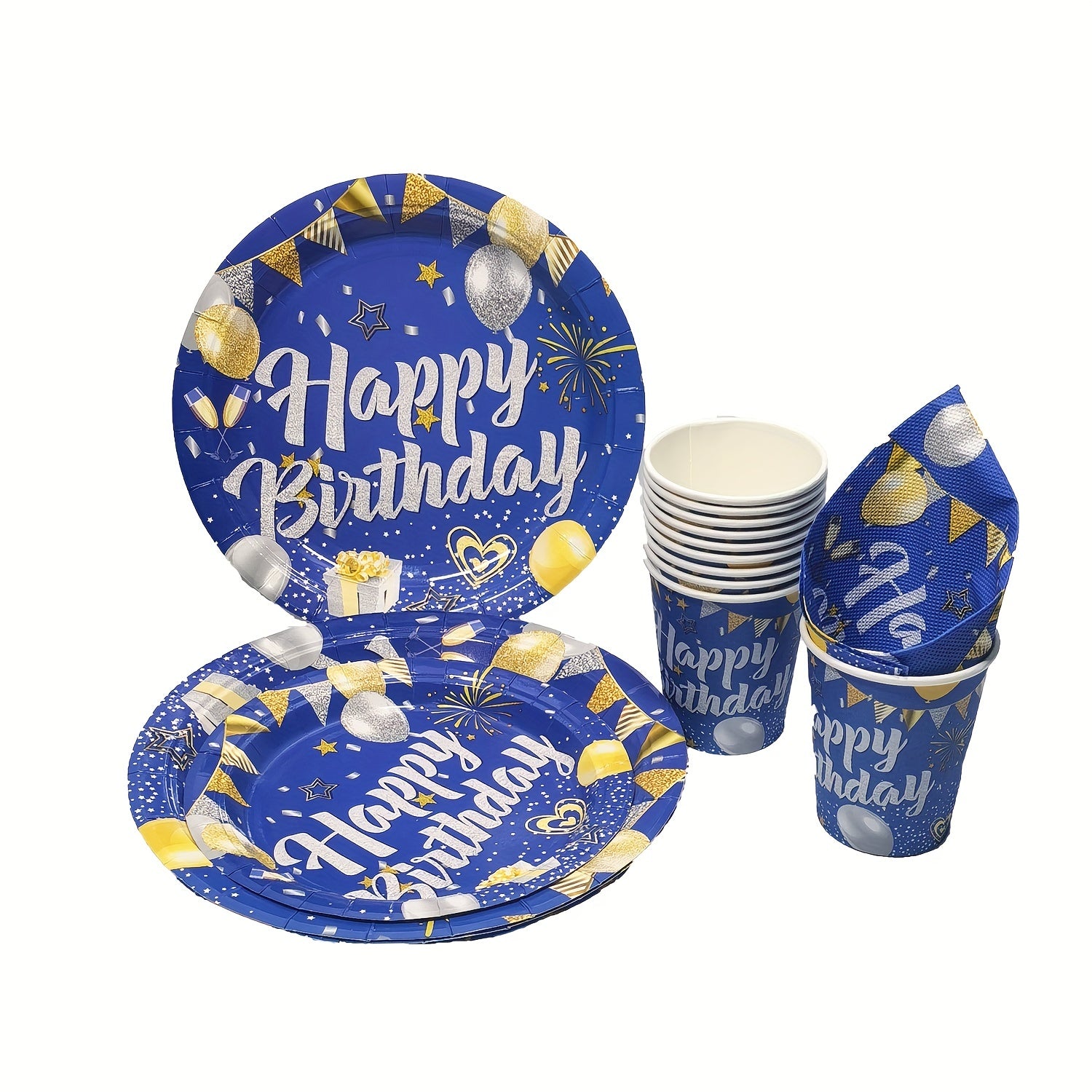 Boy Birthday Party Supplies Set - Tableware Plate Cup Tissue Tablecloth Banner