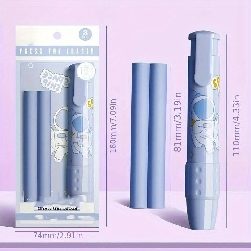 Cartoon Retractable Eraser Pen w/8 Refills for School Office Writing