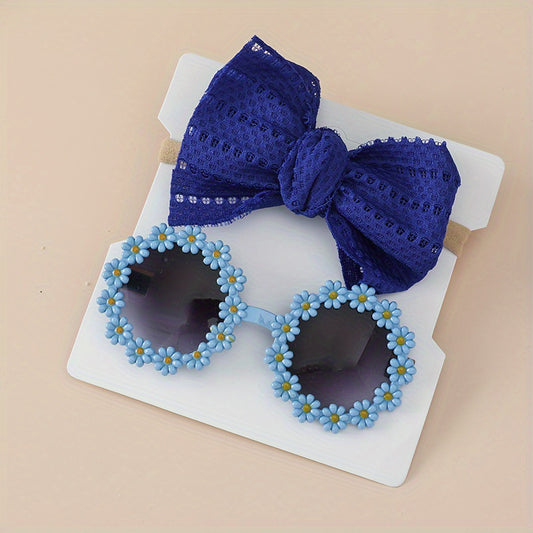 2pcs Flower Decor Frame Sunglasses & Headband Set for Girls Teen Sun Protection