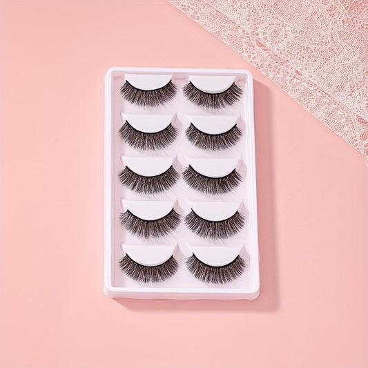 5 Pairs Natural Look 3D False Lashes for Dating Party Cosplay Makeup