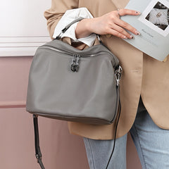 Vintage Leather Handbag Zipper Closure Adjustable Strap