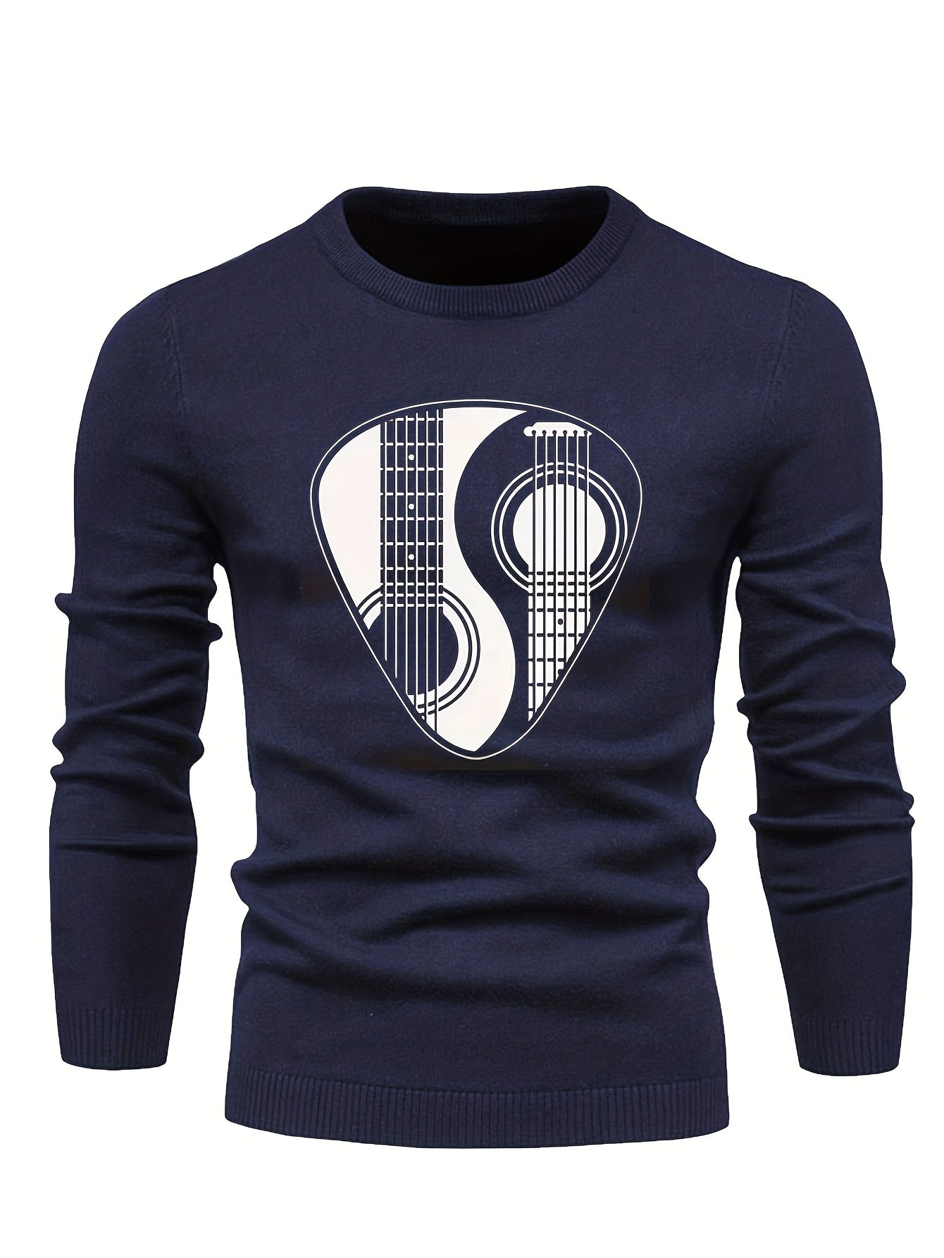 Men's Instrument Print Knitted Sweater Active Mid Stretch Slim Fit Warm Pullover