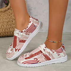 Newspaper Print Canvas Loafers Round Toe Lightweight Shoes
