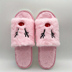 Christmas Elk Plush Slippers Open Toe Cozy Slip On Flat Fuzzy Shoes