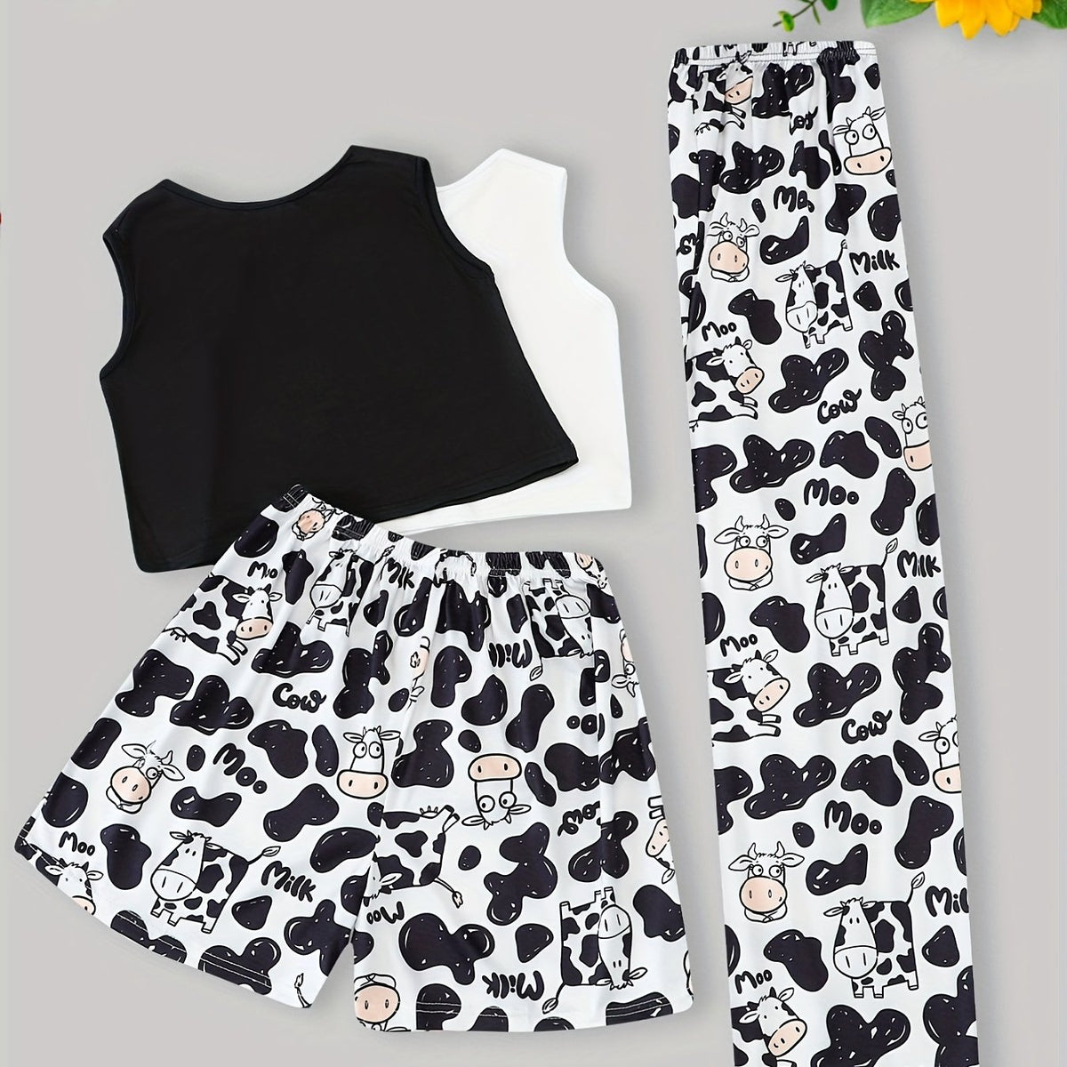 Cow Print Pajama Set Tank Top & Shorts Women's Sleepwear