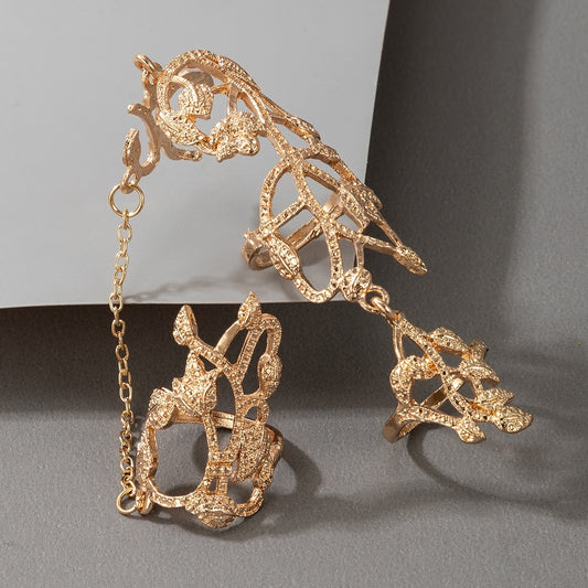 Flower Chain Stylish Hollow Carving Ring Jewelry For Women