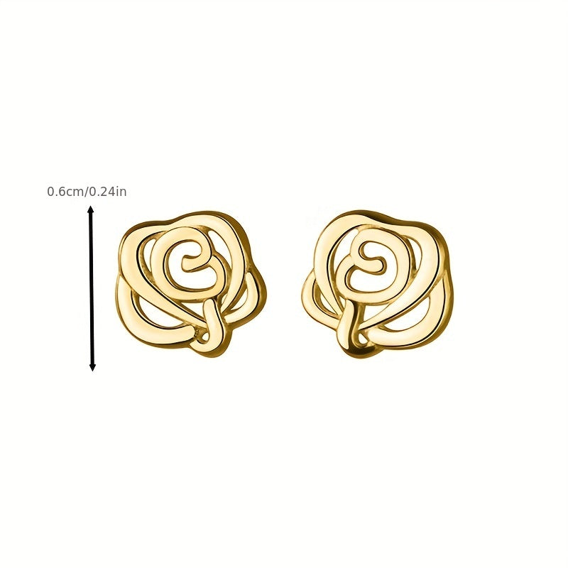 Hollow Rose Flower Stud Earrings 14K Plated Daily Wear Accessories