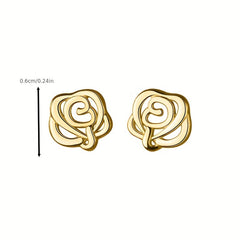 Hollow Rose Flower Stud Earrings 14K Plated Daily Wear Accessories