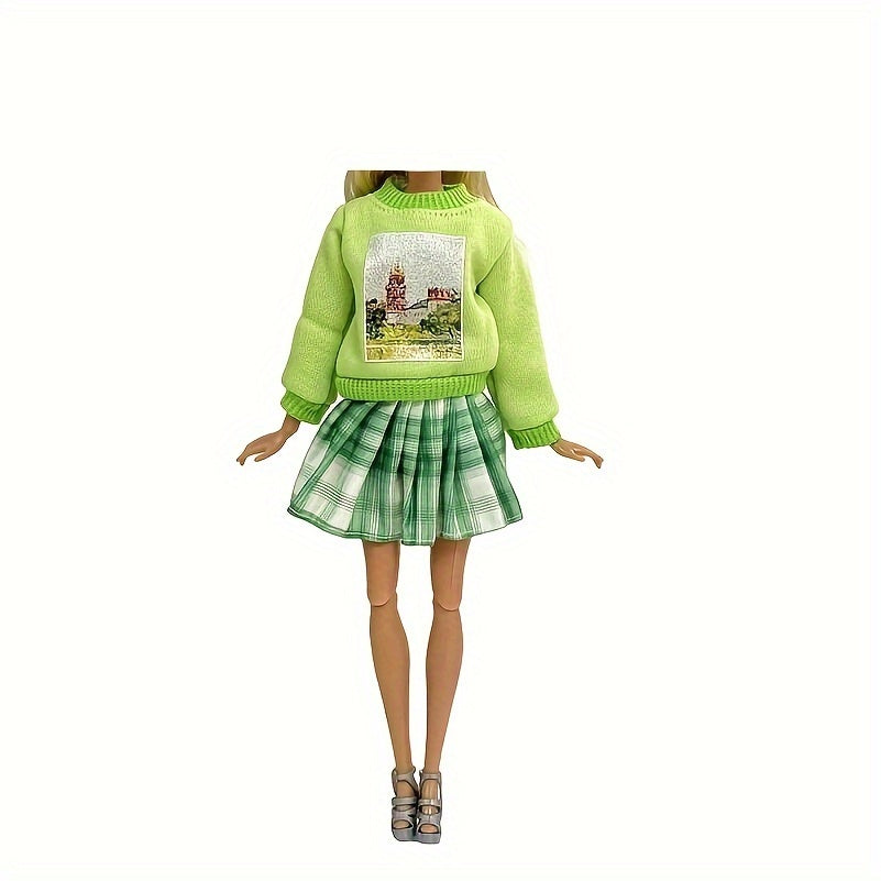 8" Doll Princess Outfit Green Long Sleeve Top and Short Skirt Gift
