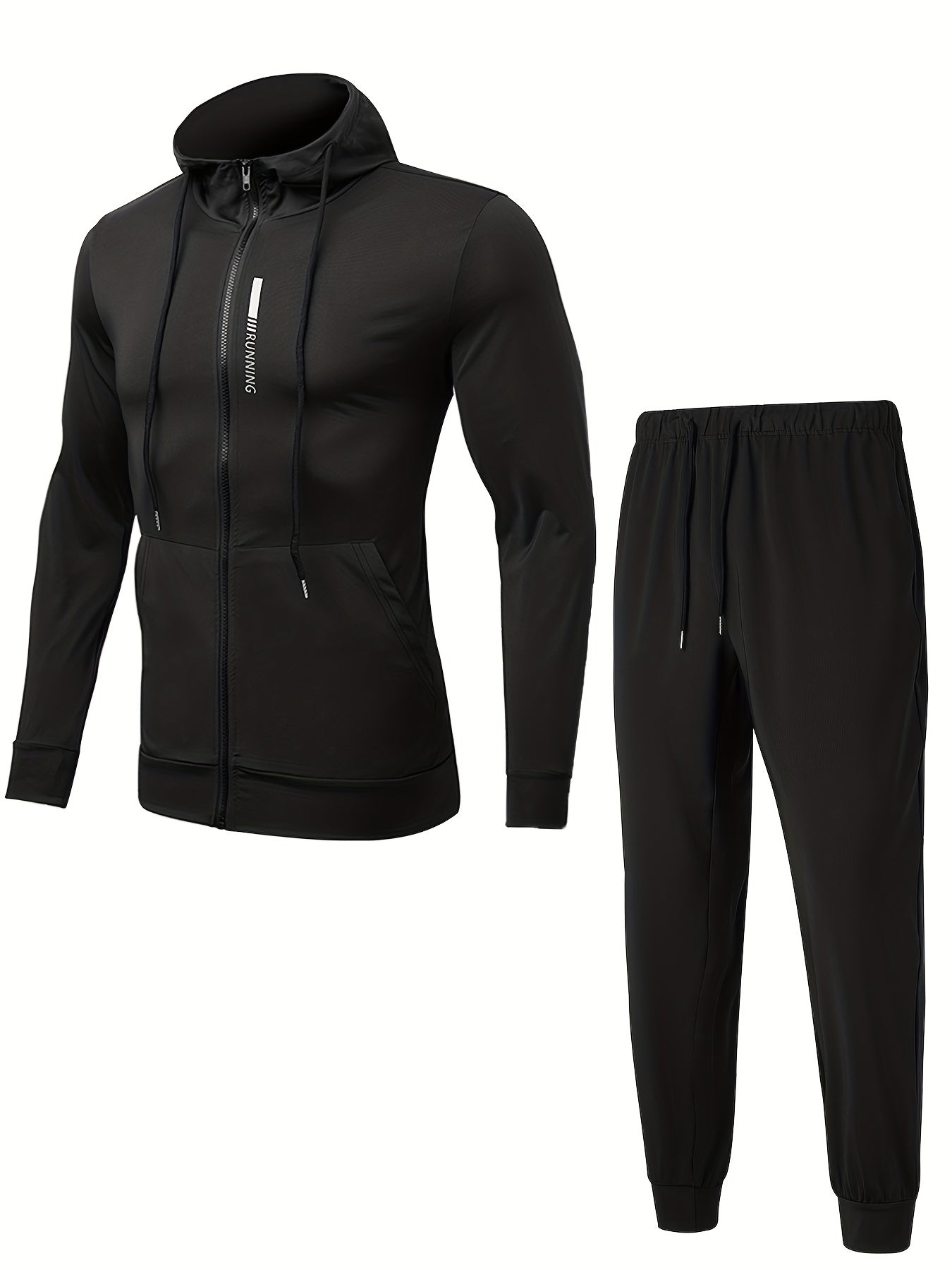 Men's Sports Suit Zip Hooded Jacket & Stretch Pants for Gym Workouts