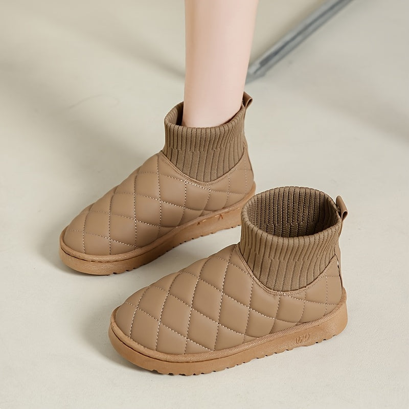 Women's Argyle Quilted Winter Snow Boots With Fleece Lining
