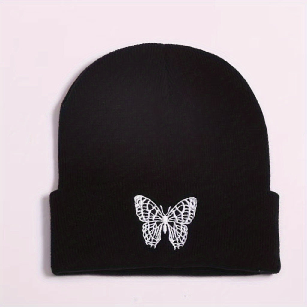 Butterfly Embroidery Knitted Hat Ski Outdoor Warm Hat