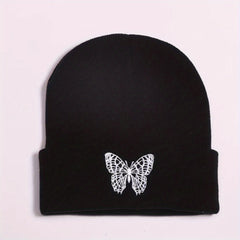 Butterfly Embroidery Knitted Hat Ski Outdoor Warm Hat