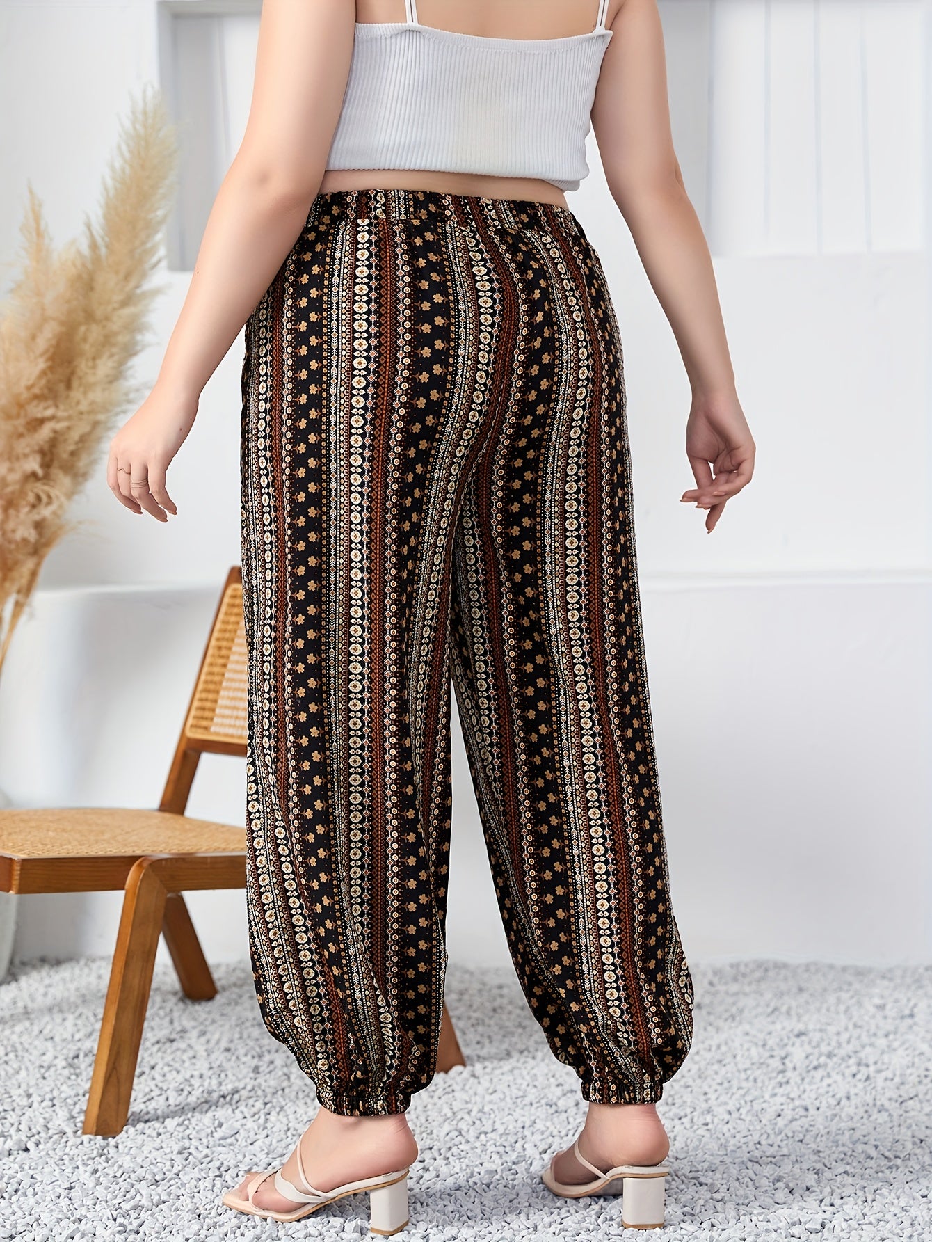  Boho Patchwork Print Drawstring Jogger Trousers