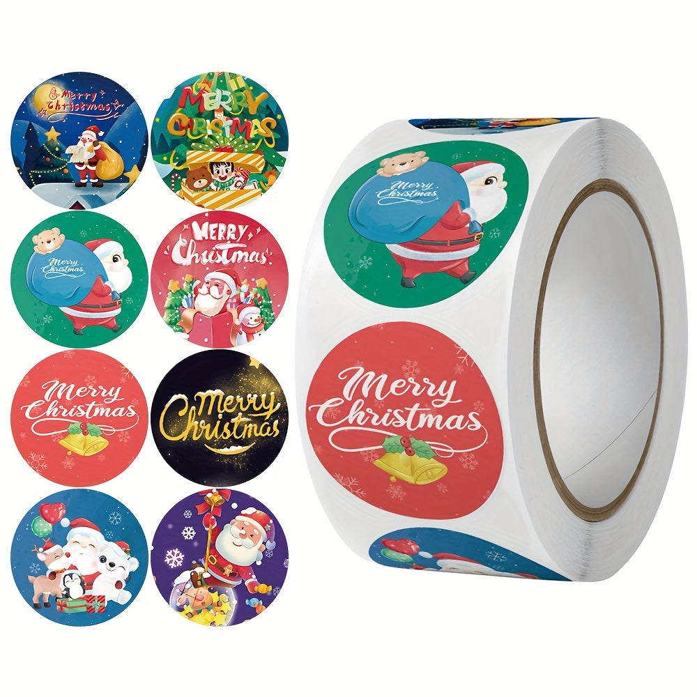 500pcs Christmas Decorative Gift Stickers - 8 Patterns Self-adhesive Labels
