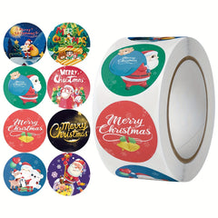 500pcs Christmas Decorative Gift Stickers - 8 Patterns Self-adhesive Labels