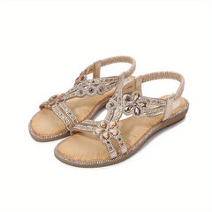 Glitter Rhinestone Slip-On Flat Sandals - Women's Casual Comfort Summer Sandals