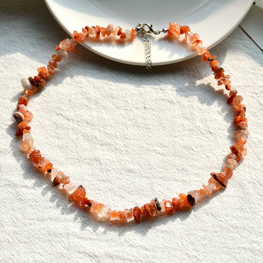 Irregular Rose Quartz Purple Crystal Chip Necklace Women's Accessories