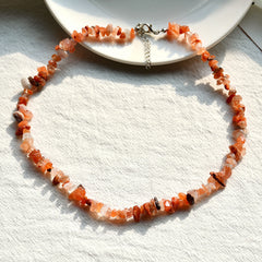Irregular Rose Quartz Purple Crystal Chip Necklace Women's Accessories