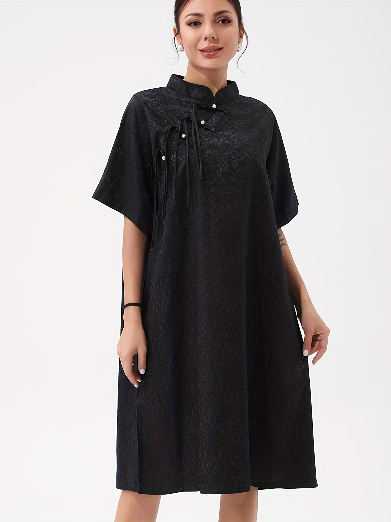  Solid Brocade Jacquard Chinese Style Cheongsam Dress