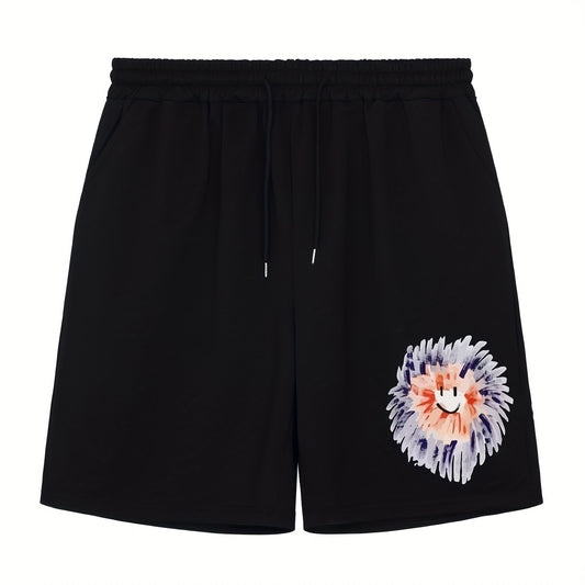 Men's Floral Smile Graphic Athletic Shorts Drawstring Fitness Gym Outdoor