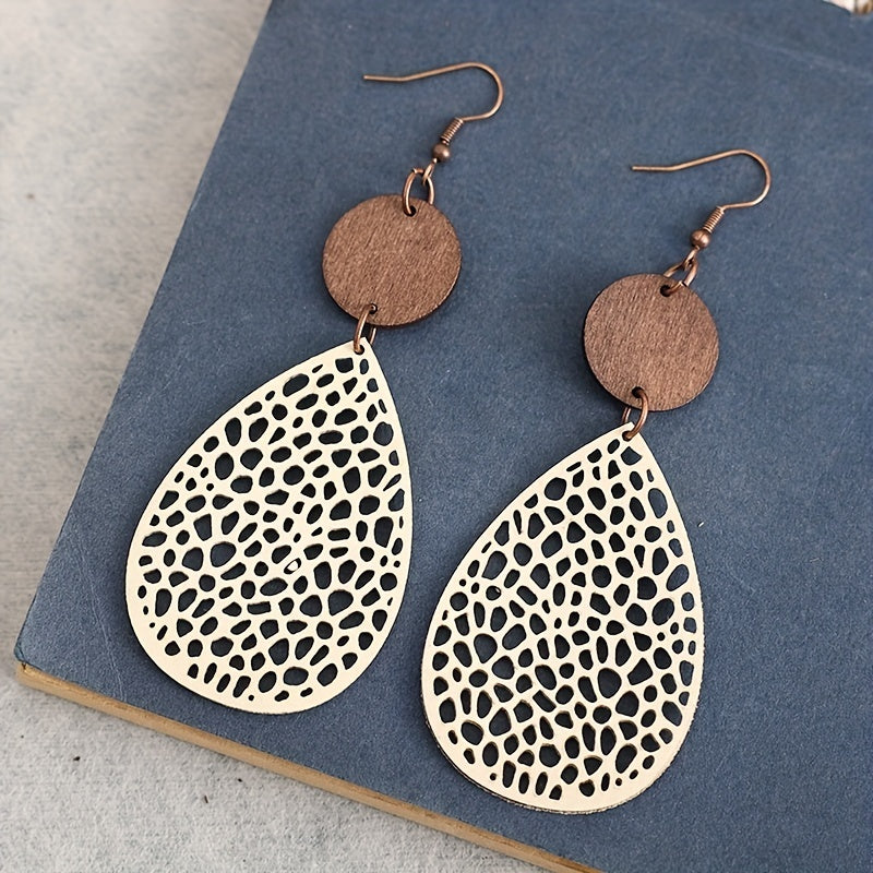 Hollow Leaf PU Leather Earrings Party Vacation Gift