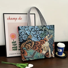 Ethnic Style Canvas Tote Bag Vintage Embroidery Large Shoulder Bag