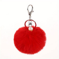 Faux Rabbit Fur Ball Keychain - Cute Handbag or Car Key Accessory