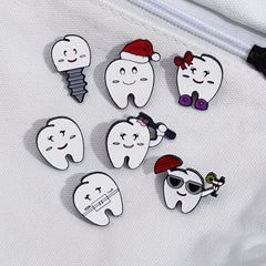 Smiling Tooth Enamel Pins Cartoon Teeth Brooches Lapel Badges