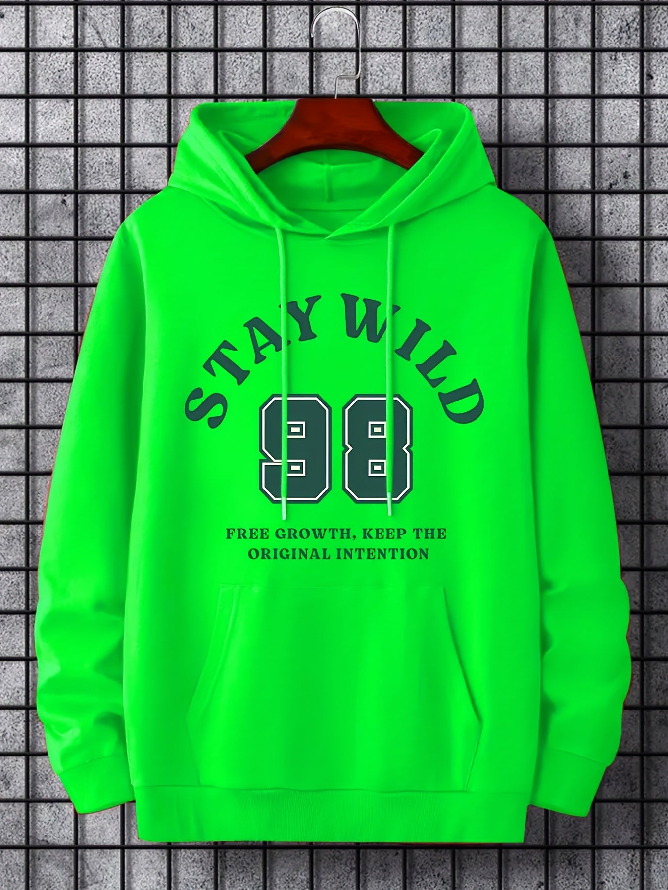 Men's Stay Wild 98 Print Hoodie Casual Stretch Drawstring Hooded Sweats