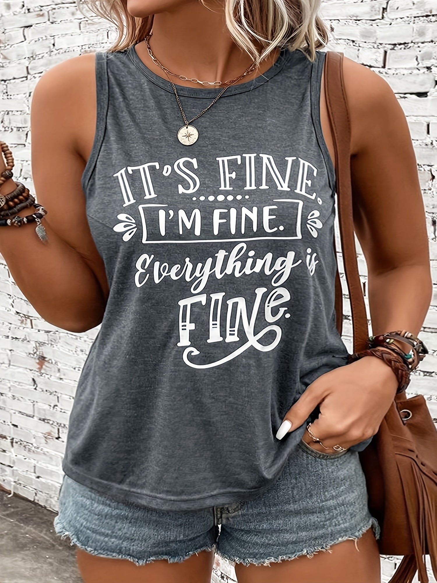  Women's Slogan Print Tank Top