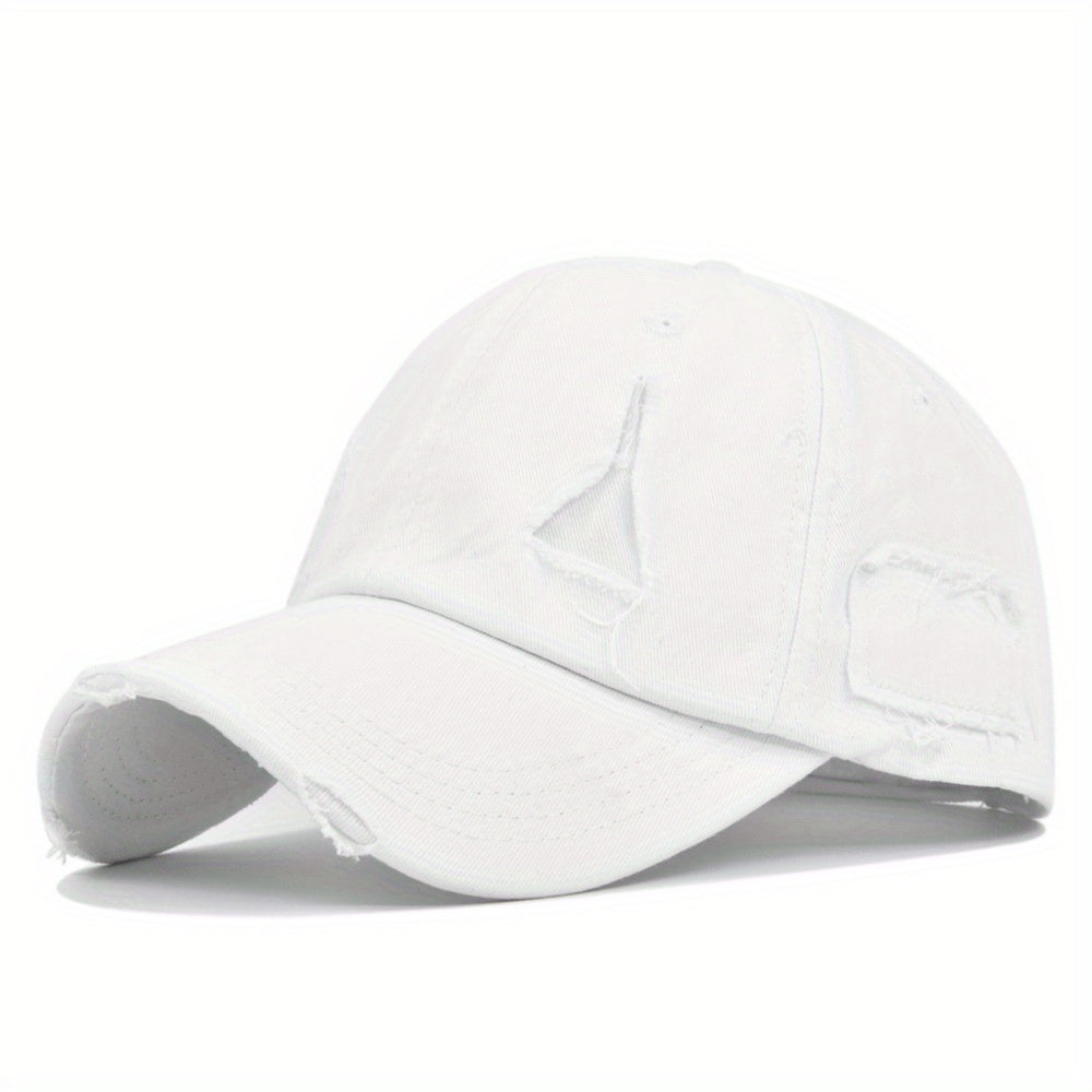 Ripped Baseball Cap Adjustable Cotton Dad Hat Casual Sun Hats
