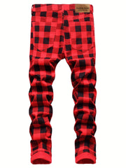Newspaper Pattern Slim Fit Cotton Jeans Men's Casual Denim Pants