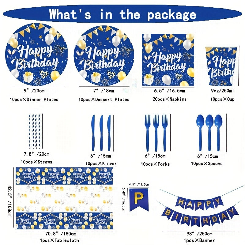 Boy Birthday Party Supplies Set - Tableware Plate Cup Tissue Tablecloth Banner