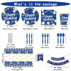 Boy Birthday Party Supplies Set - Tableware Plate Cup Tissue Tablecloth Banner