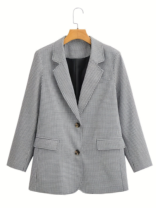 Plaid Print Blazer Single Breasted Long Sleeve Office Outerwear Women