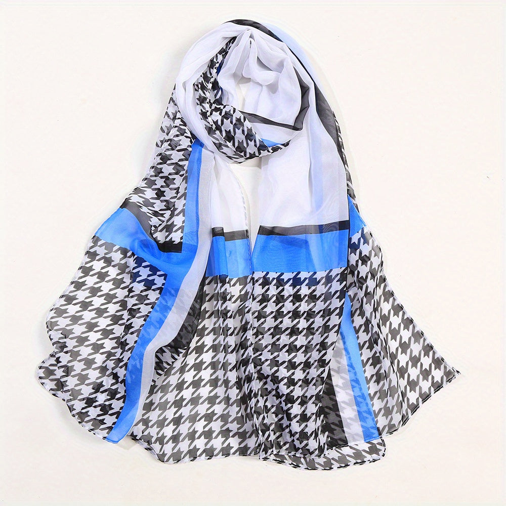 Houndstooth Scarf Chiffon Shawl Casual Sunscreen Head Wrap