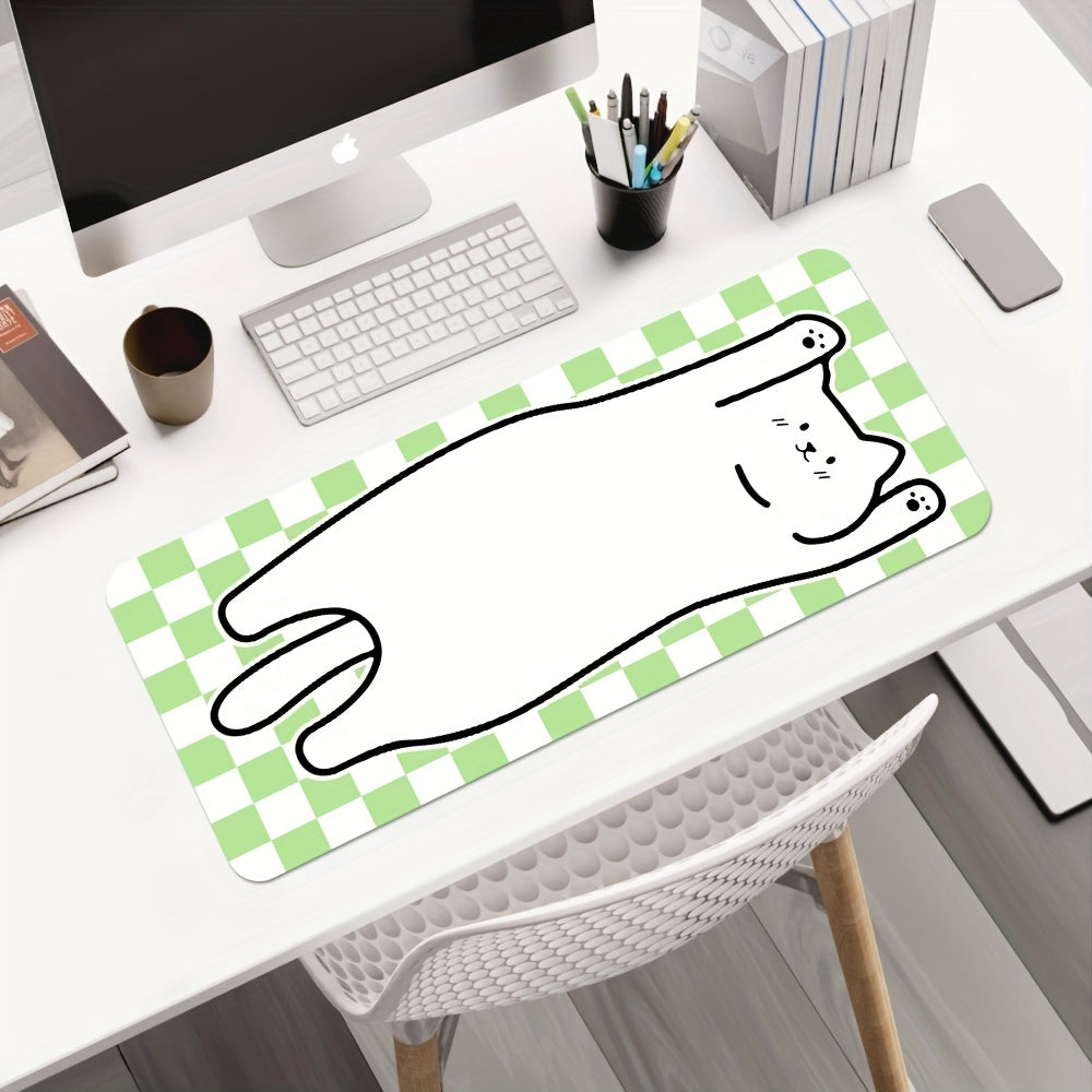 Green Plaid Cat Mouse Pad
