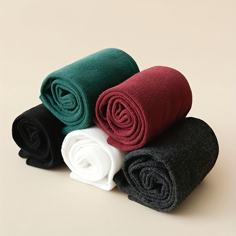 5 Pairs Solid Calf Socks Slim Knee High Socks Women's Stockings