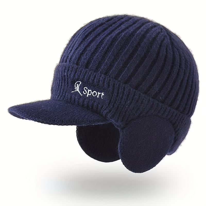 Winter Men's Earmuffs Warm Knitted Wool Cap Outdoor Cycling